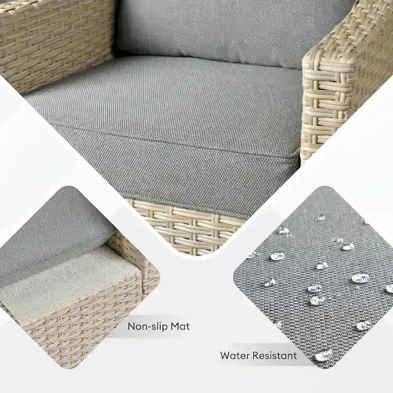 HOOOWOOO 5-piece Outdoor Patio Furniture Rattan Chat Set with Fire Pit Table