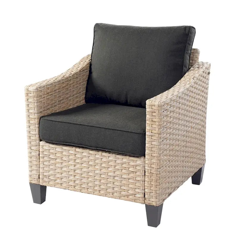 HOOOWOOO 5-piece Outdoor Patio Furniture Rattan Chat Set with Fire Pit Table