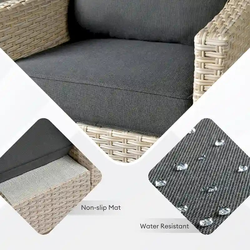 HOOOWOOO 5-piece Outdoor Patio Furniture Rattan Chat Set with Fire Pit Table
