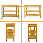 Kitchen Island & Kitchen Cart, Mobile Kitchen Island with Two Lockable Wheels, Rubber Wood Top, Simple Design