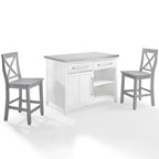 Crosley Silvia Stainless Steel Top Kitchen Island W/X-Back Stools - 57d x 46w x 41h