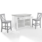 Crosley Silvia Stainless Steel Top Kitchen Island W/X-Back Stools - 57d x 46w x 41h