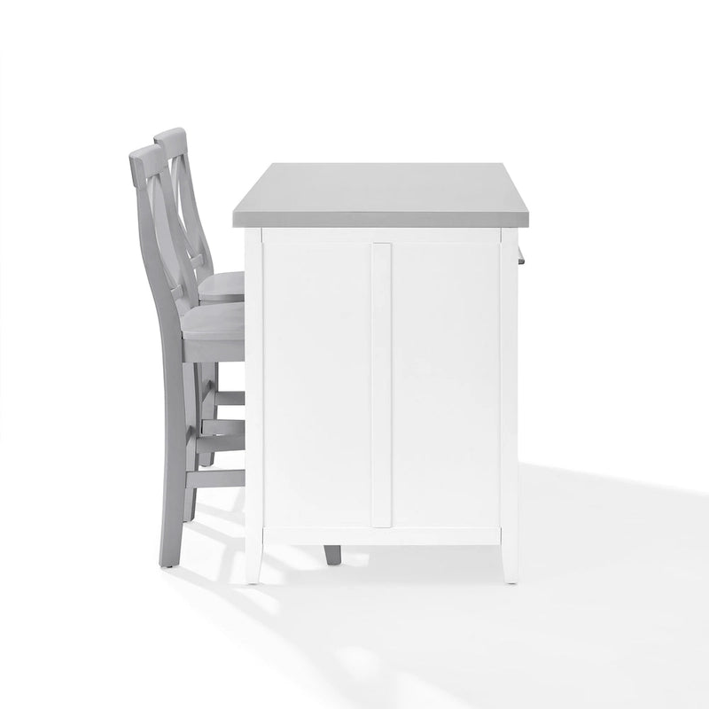 Crosley Silvia Stainless Steel Top Kitchen Island W/X-Back Stools - 57d x 46w x 41h