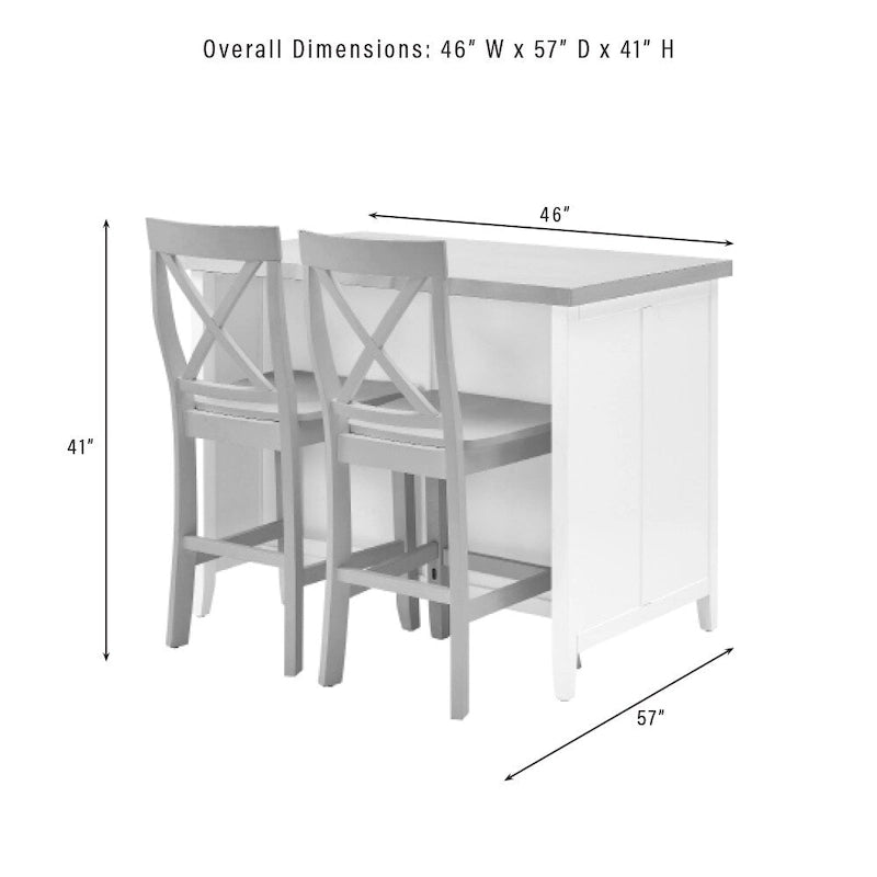 Crosley Silvia Stainless Steel Top Kitchen Island W/X-Back Stools - 57d x 46w x 41h