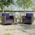 BONOSUKI 3Pcs Patio Swivel Rocking Sofa Set Brown Rattan w/Glass Table