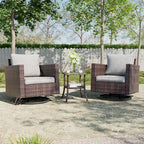BONOSUKI 3Pcs Patio Swivel Rocking Sofa Set Brown Rattan w/Glass Table
