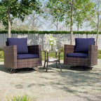 BONOSUKI 3Pcs Patio Swivel Rocking Sofa Set Brown Rattan w/Glass Table