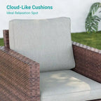 BONOSUKI 3Pcs Patio Swivel Rocking Sofa Set Brown Rattan w/Glass Table