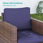 BONOSUKI 3Pcs Patio Swivel Rocking Sofa Set Brown Rattan w/Glass Table