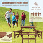 6-Person Outdoor Picnic Table w/Benches & Umbrella Hole, 1720 LBS