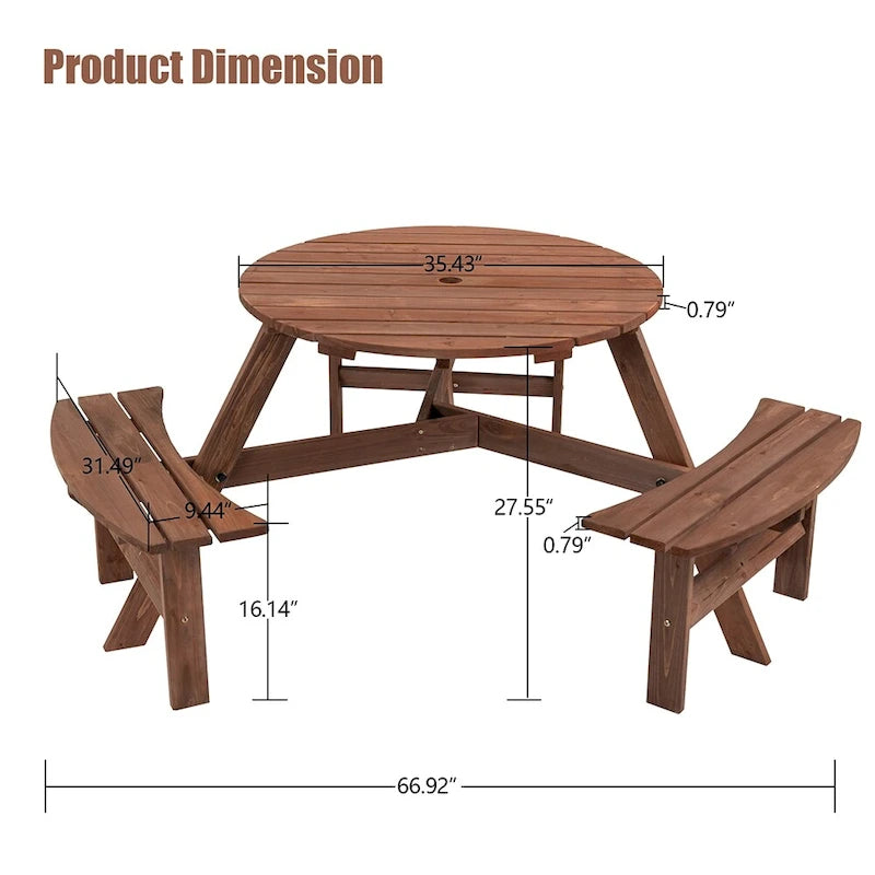 6-Person Outdoor Picnic Table w/Benches & Umbrella Hole, 1720 LBS