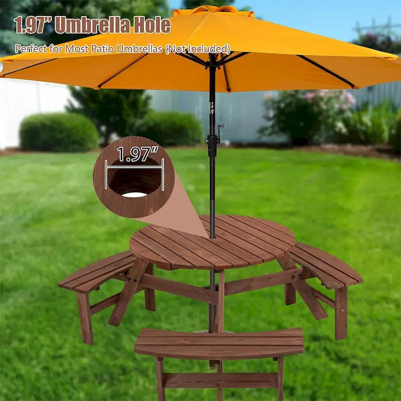 6-Person Outdoor Picnic Table w/Benches & Umbrella Hole, 1720 LBS