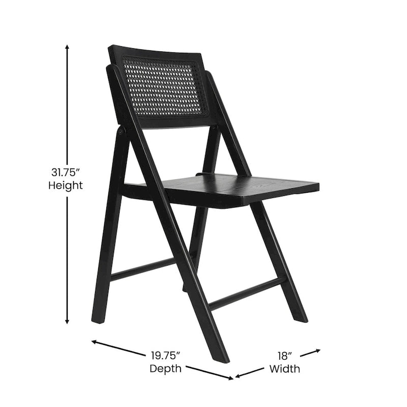 2 Pack Commercial Cane Rattan Folding Chairs - Wood Backs and Seats