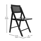 2 Pack Commercial Cane Rattan Folding Chairs - Wood Backs and Seats