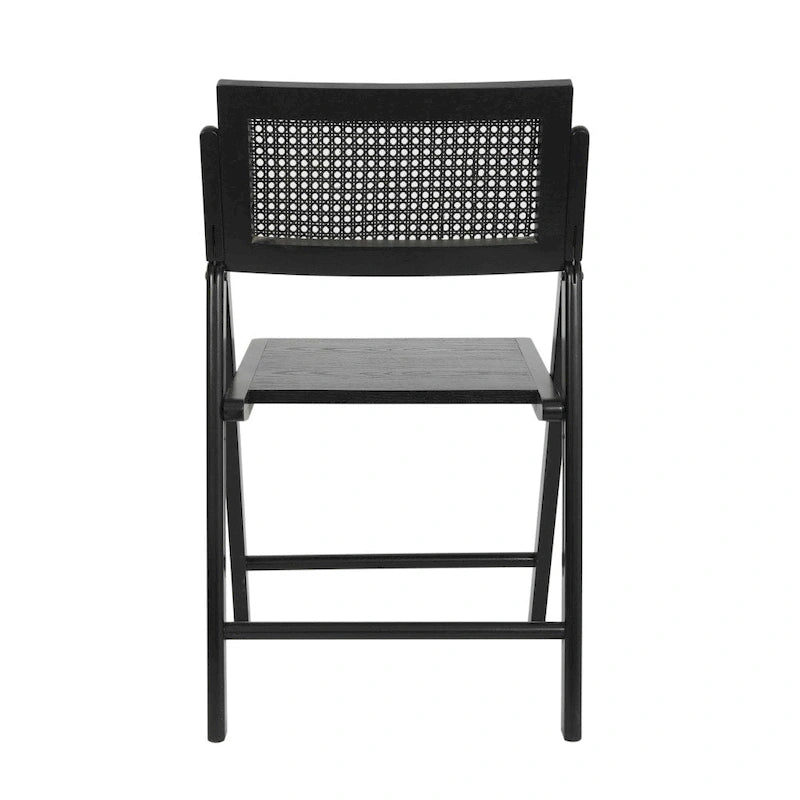 Folding Armless Cane Rattan Chairs with Breathable Woven Backrests - 2 Pack