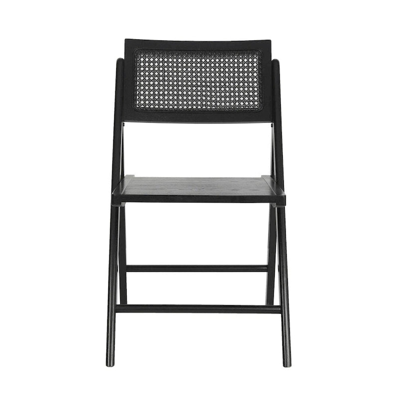 Folding Armless Cane Rattan Chairs with Breathable Woven Backrests - 2 Pack