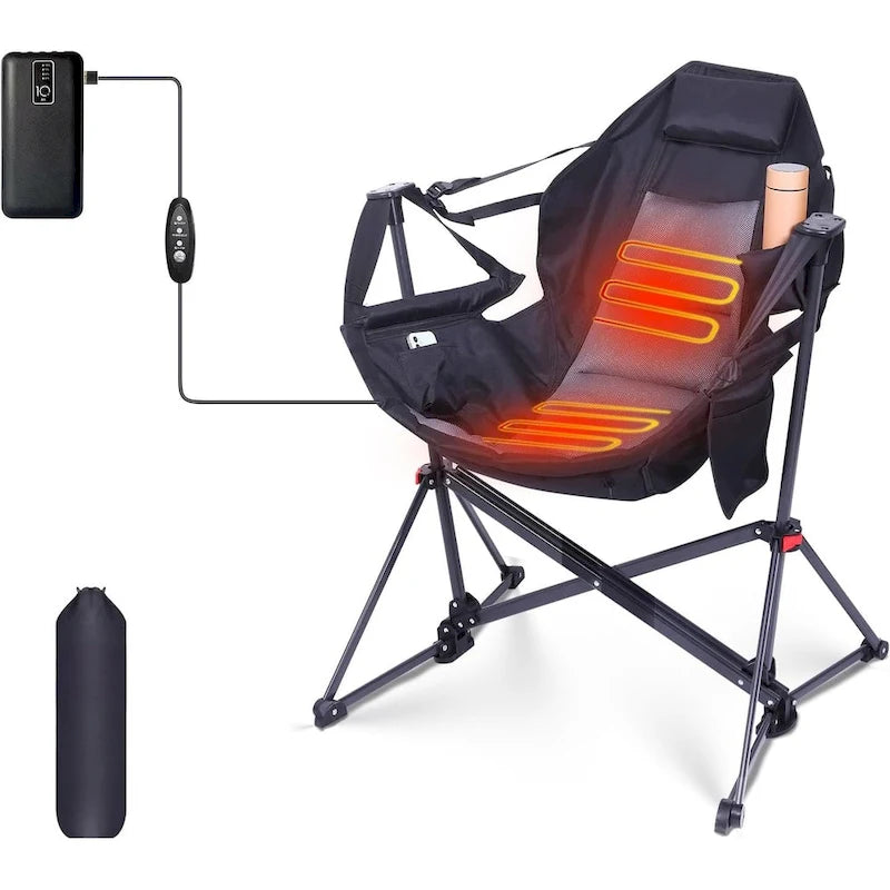 Hammock Camping Chair, Heated Chair, Camping Hammock, Swing Chair, Adjustable Back Portable with Cup Holder, Pillow