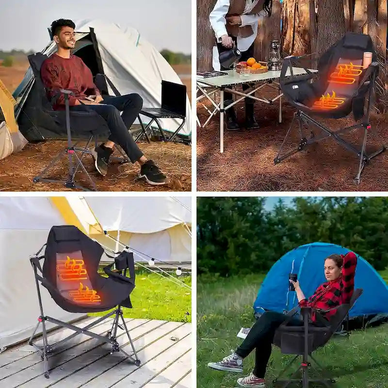 Hammock Camping Chair, Heated Chair, Camping Hammock, Swing Chair, Adjustable Back Portable with Cup Holder, Pillow