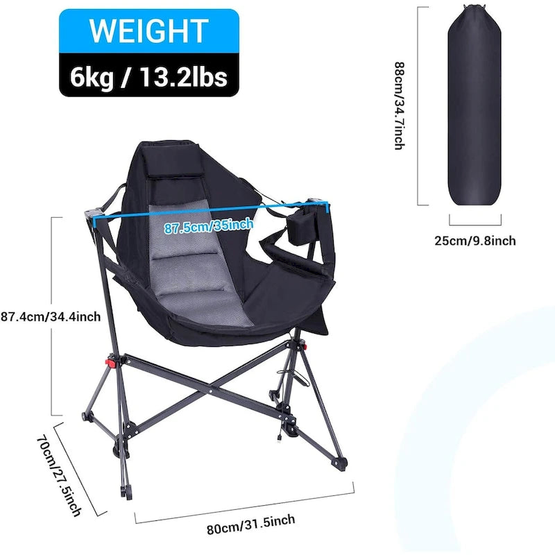 Hammock Camping Chair, Heated Chair, Camping Hammock, Swing Chair, Adjustable Back Portable with Cup Holder, Pillow