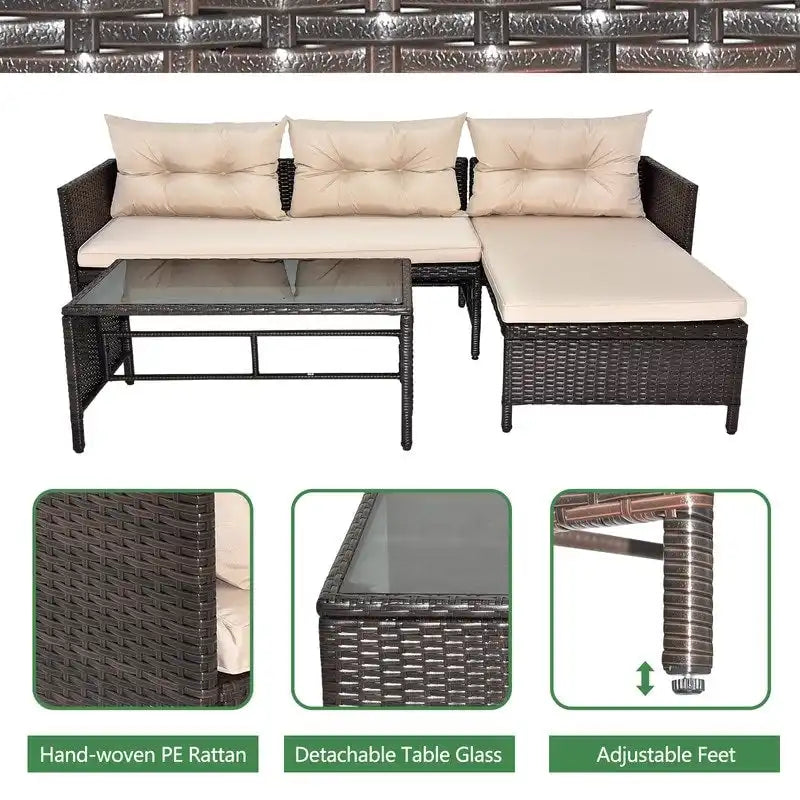 Patio PE Wicker 3-Piece Sectional Conversation Set