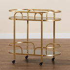 Leighton Contemporary Glam and Luxe Gold Metal and Tempered Glass 2-Tier Wine Cart