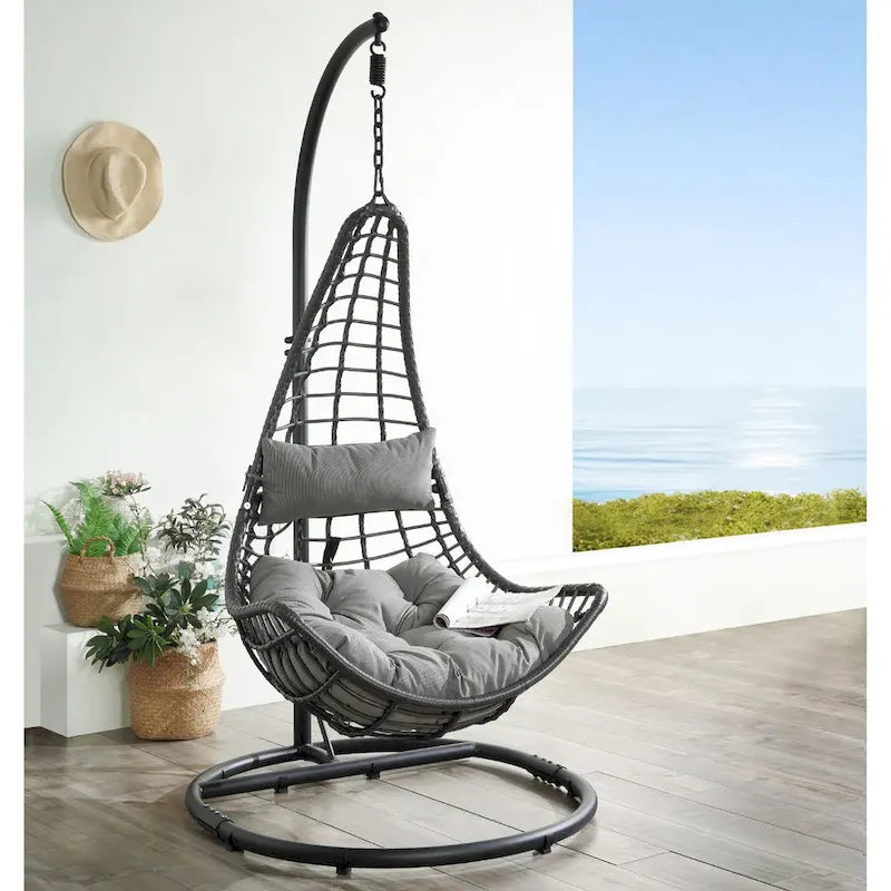 Metal Teardrop Shape Patio Swing Chair in Grey and Charcoal