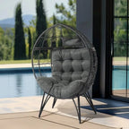 Patio Wicker Egg Chair with Beige Cushion
