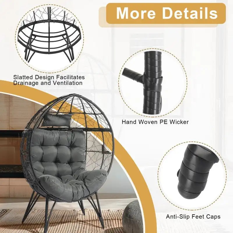 Patio Wicker Egg Chair with Beige Cushion
