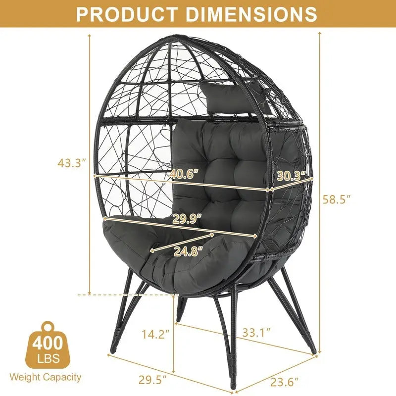 Patio Wicker Egg Chair with Beige Cushion