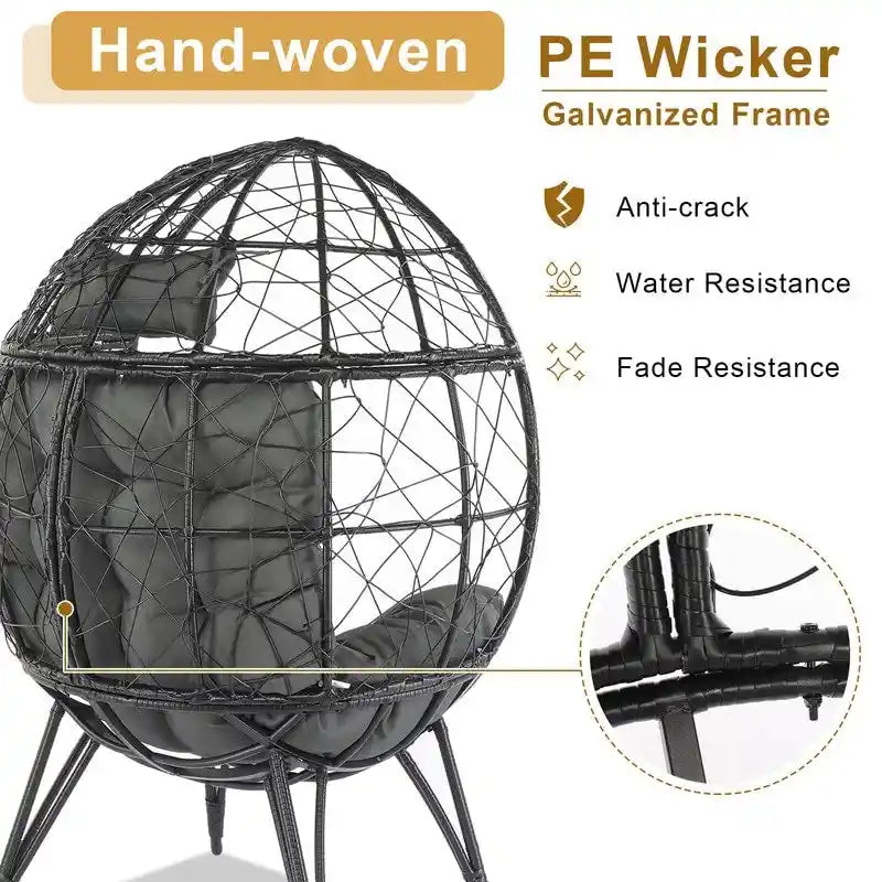 Patio Wicker Egg Chair with Beige Cushion