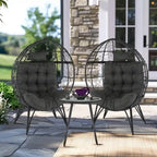 Patio Wicker Egg Chair with Beige Cushion