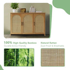 VEIKOUS 3-Door Natural Rattan Bamboo Sideboard Buffet Kitchen Storage Cabinet