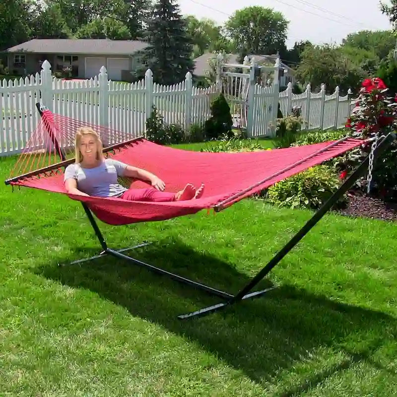 Sunnydaze Large 2-Person Rope Hammock with Spreader Bar & Hammock Stand