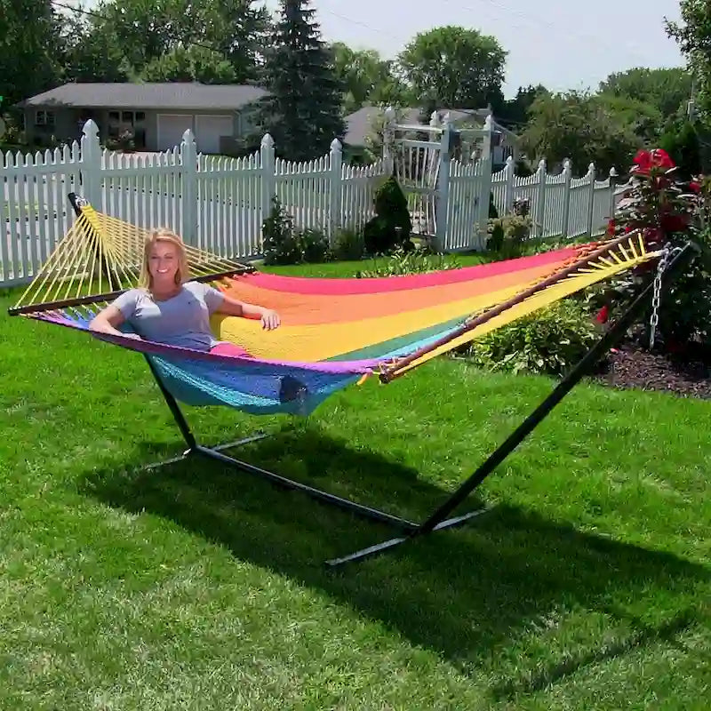 Sunnydaze Large 2-Person Rope Hammock with Spreader Bar & Hammock Stand