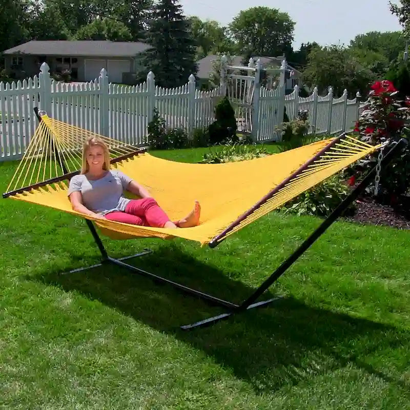 Sunnydaze Large 2-Person Rope Hammock with Spreader Bar & Hammock Stand