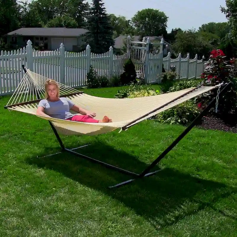 Sunnydaze Large 2-Person Rope Hammock with Spreader Bar & Hammock Stand