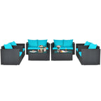 Costway 8PCS Patio Rattan Cushioned Sofa Chair Coffee Table Turquoise - See Details