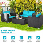Costway 8PCS Patio Rattan Cushioned Sofa Chair Coffee Table Turquoise - See Details