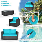 Costway 8PCS Patio Rattan Cushioned Sofa Chair Coffee Table Turquoise - See Details