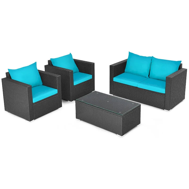 Costway 8PCS Patio Rattan Cushioned Sofa Chair Coffee Table Turquoise - See Details