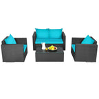 Costway 8PCS Patio Rattan Cushioned Sofa Chair Coffee Table Turquoise - See Details