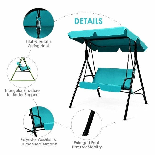2 Person Weather Resistant Canopy Swing for Porch Garden Backyard Lawn - 55.0 x 43.5 x 60.5 (L x W x H)