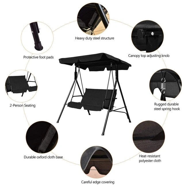 2 Person Weather Resistant Canopy Swing for Porch Garden Backyard Lawn - 55.0 x 43.5 x 60.5 (L x W x H)