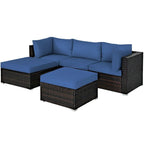 5 Pcs Patio Rattan Sofa Set with Cushion and Ottoman - 29.5 x 29.5 x 25 (L x W x H)