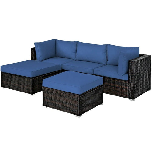 5 Pcs Patio Rattan Sofa Set with Cushion and Ottoman - 29.5 x 29.5 x 25 (L x W x H)