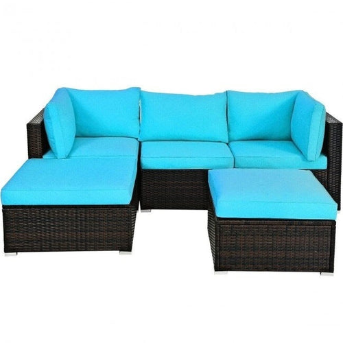 5 Pcs Patio Rattan Sofa Set with Cushion and Ottoman - 29.5 x 29.5 x 25 (L x W x H)