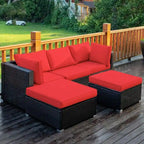 5 Pcs Patio Rattan Sofa Set with Cushion and Ottoman - 29.5 x 29.5 x 25 (L x W x H)