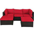 5 Pcs Patio Rattan Sofa Set with Cushion and Ottoman - 29.5 x 29.5 x 25 (L x W x H)