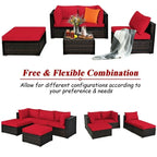 5 Pcs Patio Rattan Sofa Set with Cushion and Ottoman - 29.5 x 29.5 x 25 (L x W x H)