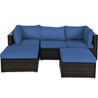 5 Pcs Patio Rattan Sofa Set with Cushion and Ottoman - 29.5 x 29.5 x 25 (L x W x H)